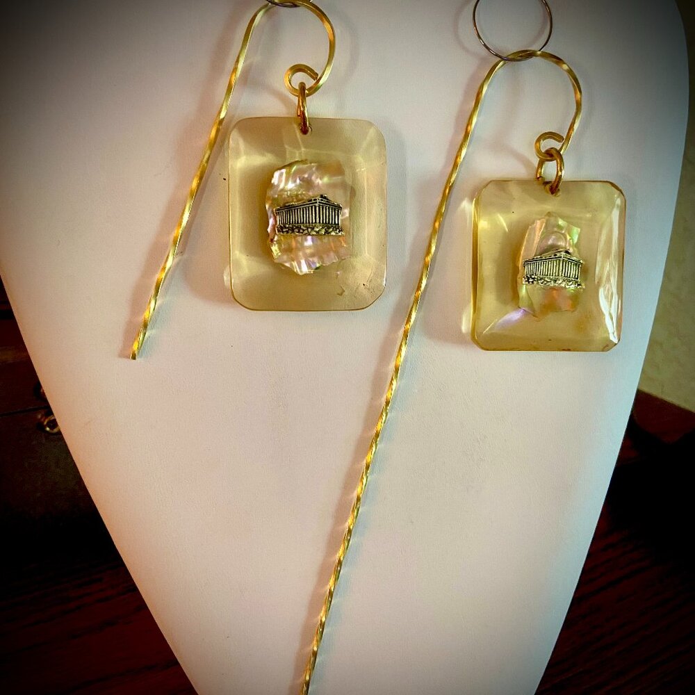 Greek Parthenon Goldtone Twisted Wire Book Marks, Handcrafted w/Vintage Charms